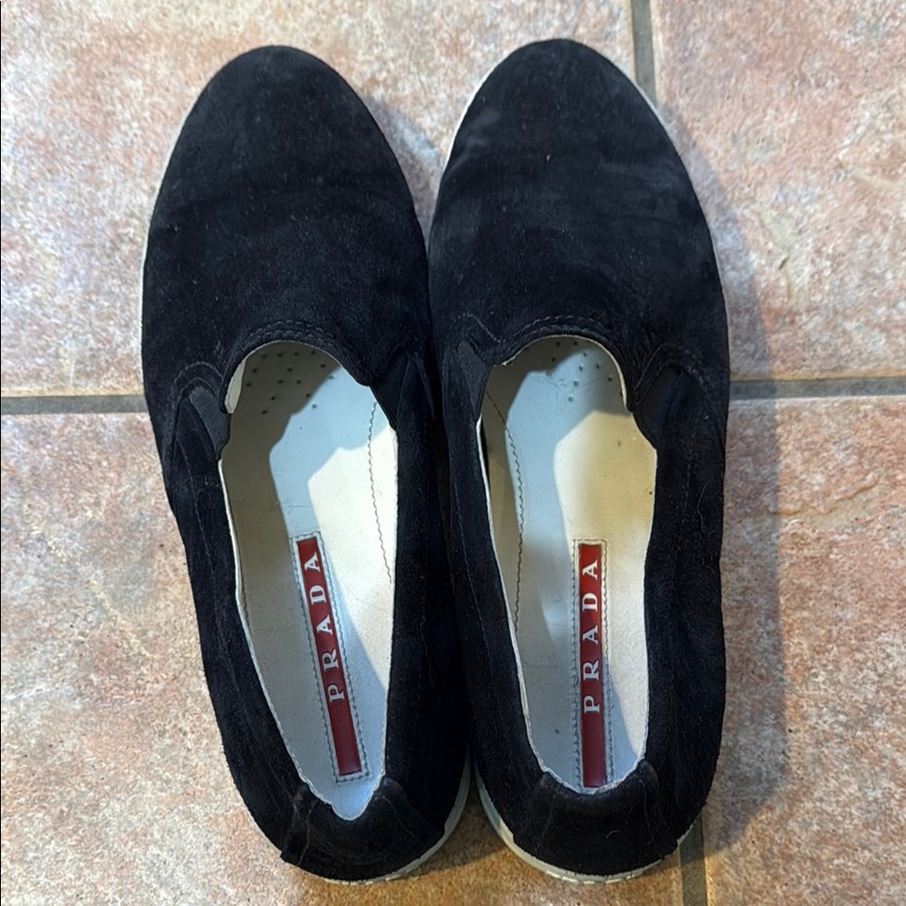 Prada Women’s Black Suede Slip-On Shoes